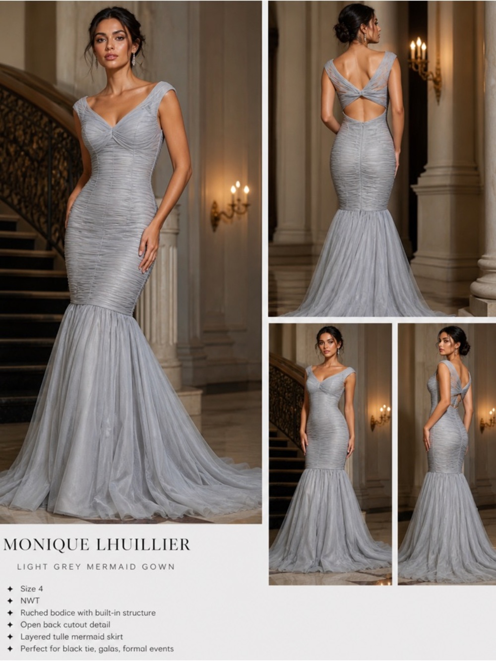 Monique Lhuillier Light Grey Mermaid Gown